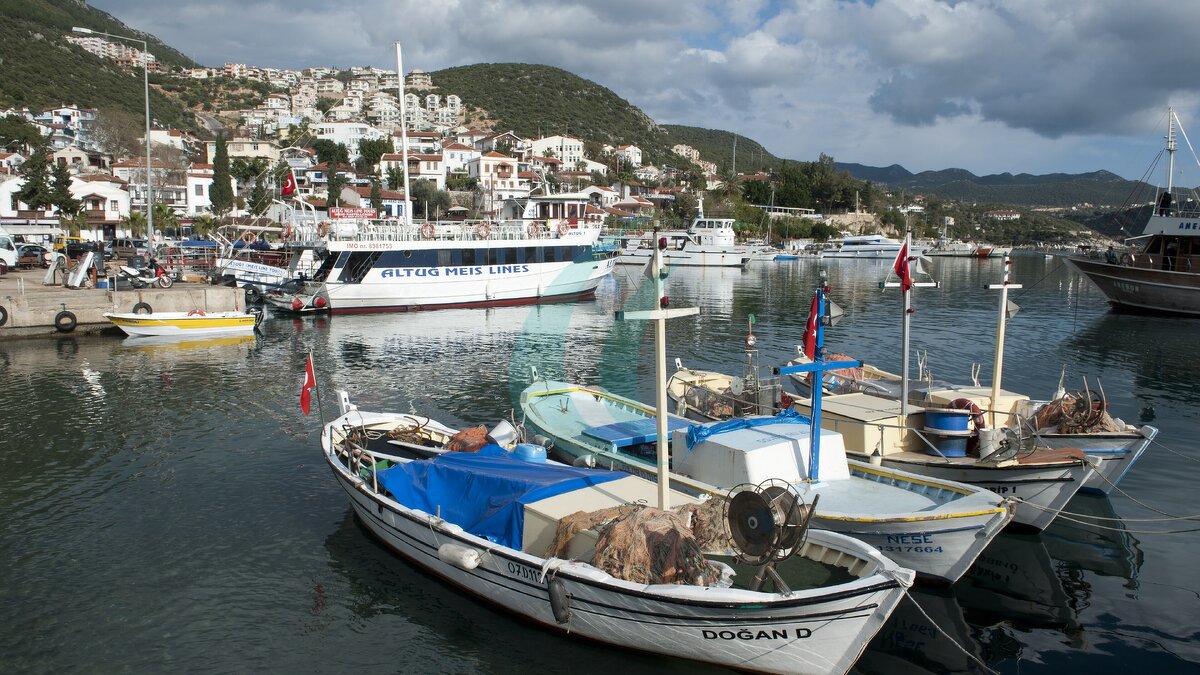 Fischerboote und Ausflugsschiffe im Stadthafen von Kaş